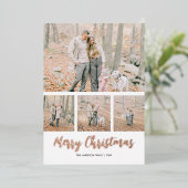 モダンシンプル4フォトクリスマスホリデー 箔シーズンカード (立ち正面)