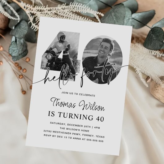 モダンシンプル40歳の誕生日の写真 招待状