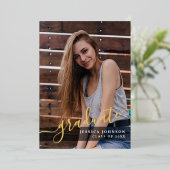 モダンシンプル4 PHOTO Graduation Party金ゴールド 箔招待状 (立ち正面)