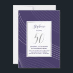 モダンシンプル50thエレガント Birthday Party 招待状<br><div class="desc">この50歳モダンの誕生日の招待は銀（模擬ホイル）と白い線をインジゴの背景の上に備えている（それはあなたの選択の任意の色に変更することができる）。数字「50」はスクリプト書フォントに含まモダンれ、バックグラウンドのシルバーラインと一致する。このカスタマイズトレンディー招待状は名前とパーティー情報を含む。</div>
