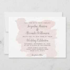 モダンシンプル:ピンクブラシストローク水彩 招待状