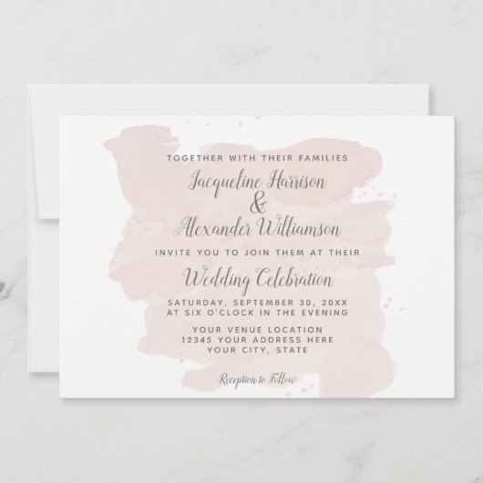 モダンシンプル:ピンクブラシストローク水彩 招待状 (正面)