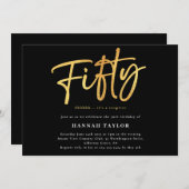 モダンシンプル ブラック ゴールド 50歳の誕生日 招待状 (正面/裏面)