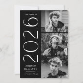 モダンシンプル ブラック 3枚 写真 2026年 卒業 案内状 (正面)
