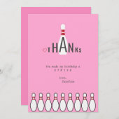モダンシンプル 誕生日 ピンク ボウリングパーティ サンキューカード (正面/裏面)