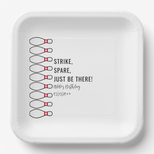 モダンシンプルAny Ageボーリング誕生日パーティー ペーパープレート (正面)