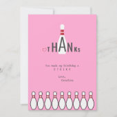 モダンシンプルAny Age Pinkボーリング誕生日パーティー サンキューカード (正面)