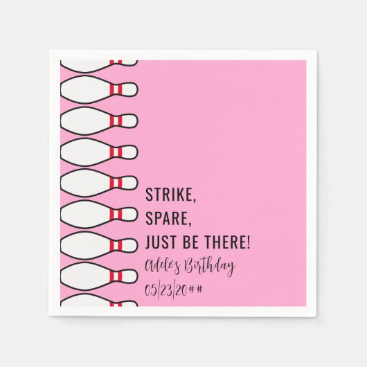 モダンシンプルAny Age Pinkボーリング誕生日パーティー スタンダードカクテルナプキン (正面)