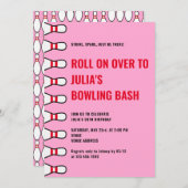 モダンシンプルAny Age Pinkボーリング誕生日パーティー 招待状 (正面/裏面)