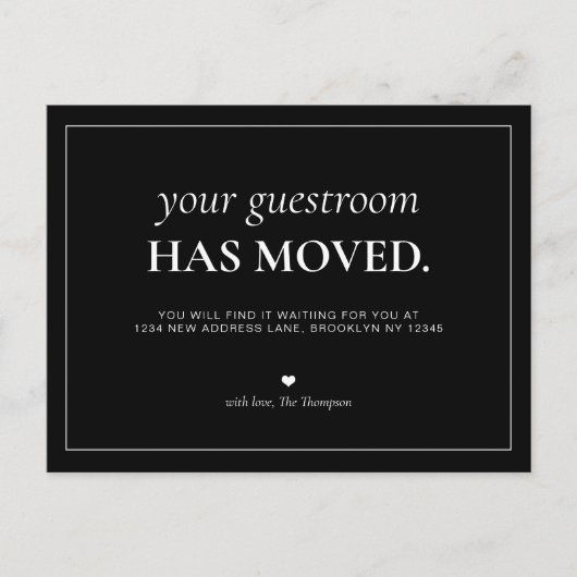 モダンシンプルBlack Guest Room引っ越しました移動 案内ポストカード (正面)