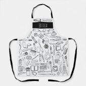 モダンシンプルBlack Line Art Suppliesアーティストスパック エプロン (正面)