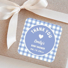 モダンシンプルBlue Gingham Baby Shower Thank You スクエアシール