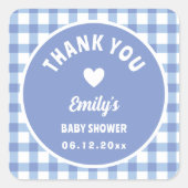 モダンシンプルBlue Gingham Baby Shower Thank You スクエアシール (正面)
