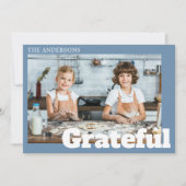 モダンシンプルBlue Gratful Photo Thanksgiving シーズンカード (正面)