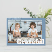 モダンシンプルBlue Gratful Photo Thanksgiving シーズンカード (スタンド正面)