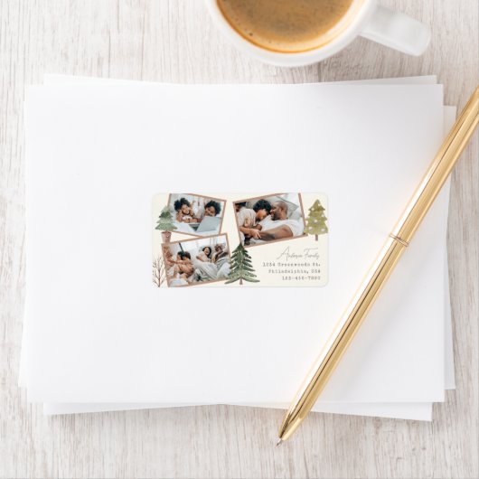 モダンシンプルBoho Multiphoto Christmas Pine ラベル (インサイチュ)