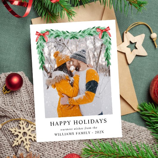 モダンシンプルBow Merry Christmas写真 シーズンカード