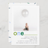 モダンシンプルBoys First Birthday Party招待 招待状 (正面/裏面)