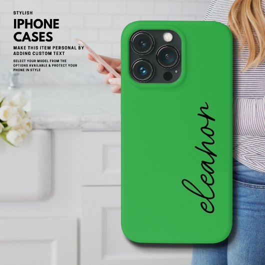 モダンシンプルBright Green Script Name Monogram iPhoneケース