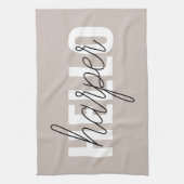 モダンシンプルBrown HelloとYouの名前 キッチンタオル (縦)