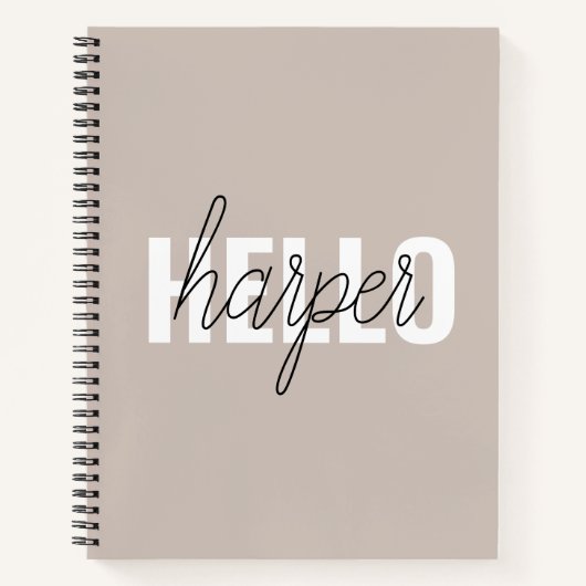 モダンシンプルBrown HelloとYouの名前 ノートブック (正面)