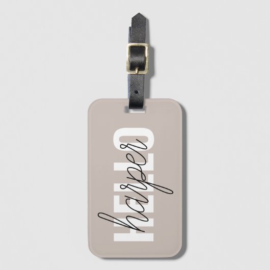 モダンシンプルBrown HelloとYouの名前 ラゲッジタグ (正面縦)