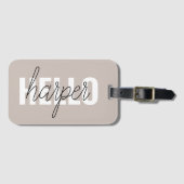 モダンシンプルBrown HelloとYouの名前 ラゲッジタグ (正面横)