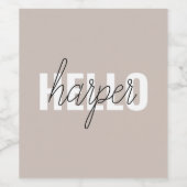 モダンシンプルBrown HelloとYouの名前 ワインラベル (シングルラベル)