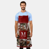 モダンシンプルBurgundy Photo Collage Monogram Gift エプロン (着用した状態)