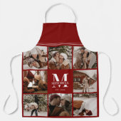 モダンシンプルBurgundy Photo Collage Monogram Gift エプロン (正面)