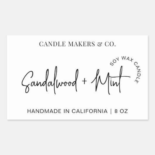 モダンシンプルCandle Packaging Script Logo 長方形シール (正面)