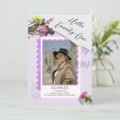 モダンシンプルChic Purple 21st birthday 招待状 (スタンド正面)