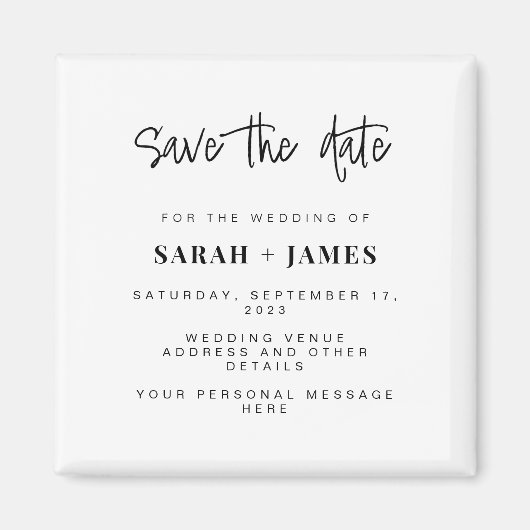 モダンシンプルClasy Wedding日付カードを保存 マグネット (正面)