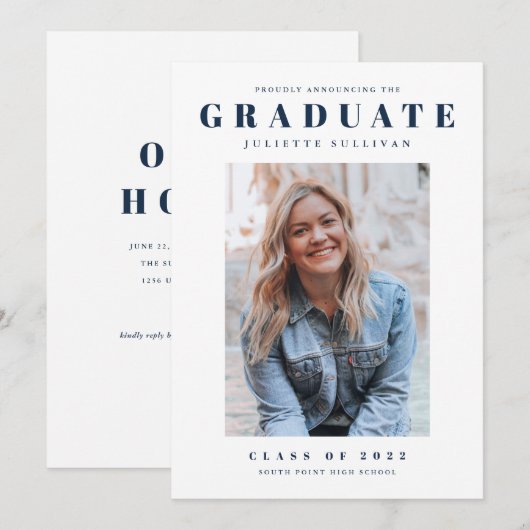 モダンシンプルClean Photo Graduation 招待状 (正面/裏面)