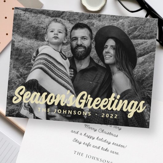 モダンシンプルCursive Script Greeting Family Photo シーズンカード
