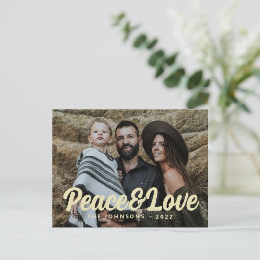 モダンシンプルCursive Script Greeting Family Photo シーズンポストカード (スタンド正面)