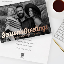 モダンシンプルCursive Script Greeting Family Photo 箔シーズンカード