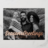 モダンシンプルCursive Script Greeting Family Photo 箔シーズンポストカード (正面)