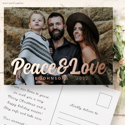 モダンシンプルCursive Script Greeting Family Photo 箔シーズンポストカード