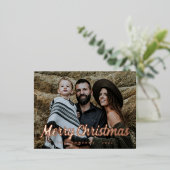 モダンシンプルCursive Script Greeting Family Photo 箔シーズンポストカード (立ち正面)