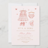 モダンシンプルCute Boho Cloths Girl Baby Shower 招待状 (正面)
