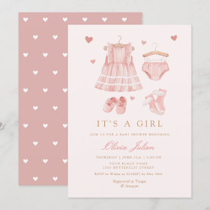 モダンシンプルCute Boho Cloths Girl Baby Shower 招待状