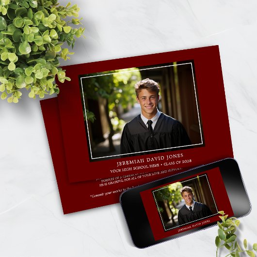 モダンシンプルDark Red写真卒業 招待状