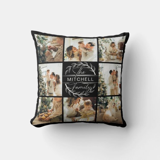 モダンシンプルFamily Photo Collage | モノグラムギフト クッション (正面)