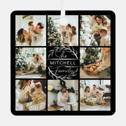モダンシンプルFamily Photo Collage | モノグラムギフト メタルオーナメント (正面)