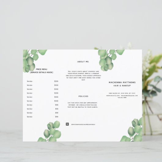 モダンシンプルFolids Hairサロン価格一覧メニュー (スタンド正面)