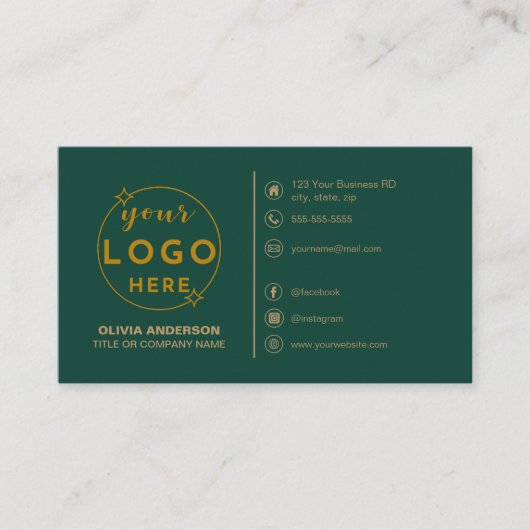 モダンシンプルGreenロゴカスタムアイコンSocial Media 名刺 (正面)
