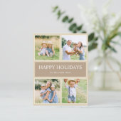 モダンシンプルHappy Holidays 4ファミリーフォト ポストカード (スタンド正面)