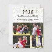 モダンシンプルHappy New Year 4フォト金ゴールド紙吹雪 シーズンカード (裏面)