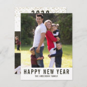 モダンシンプルHappy New Year 4フォト金ゴールド紙吹雪 シーズンカード (正面/裏面)